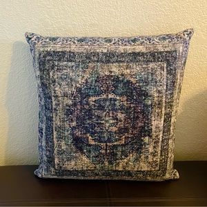 Indigo Distressed Persian Rug Print Bohemian 16x16 Throw Pillow